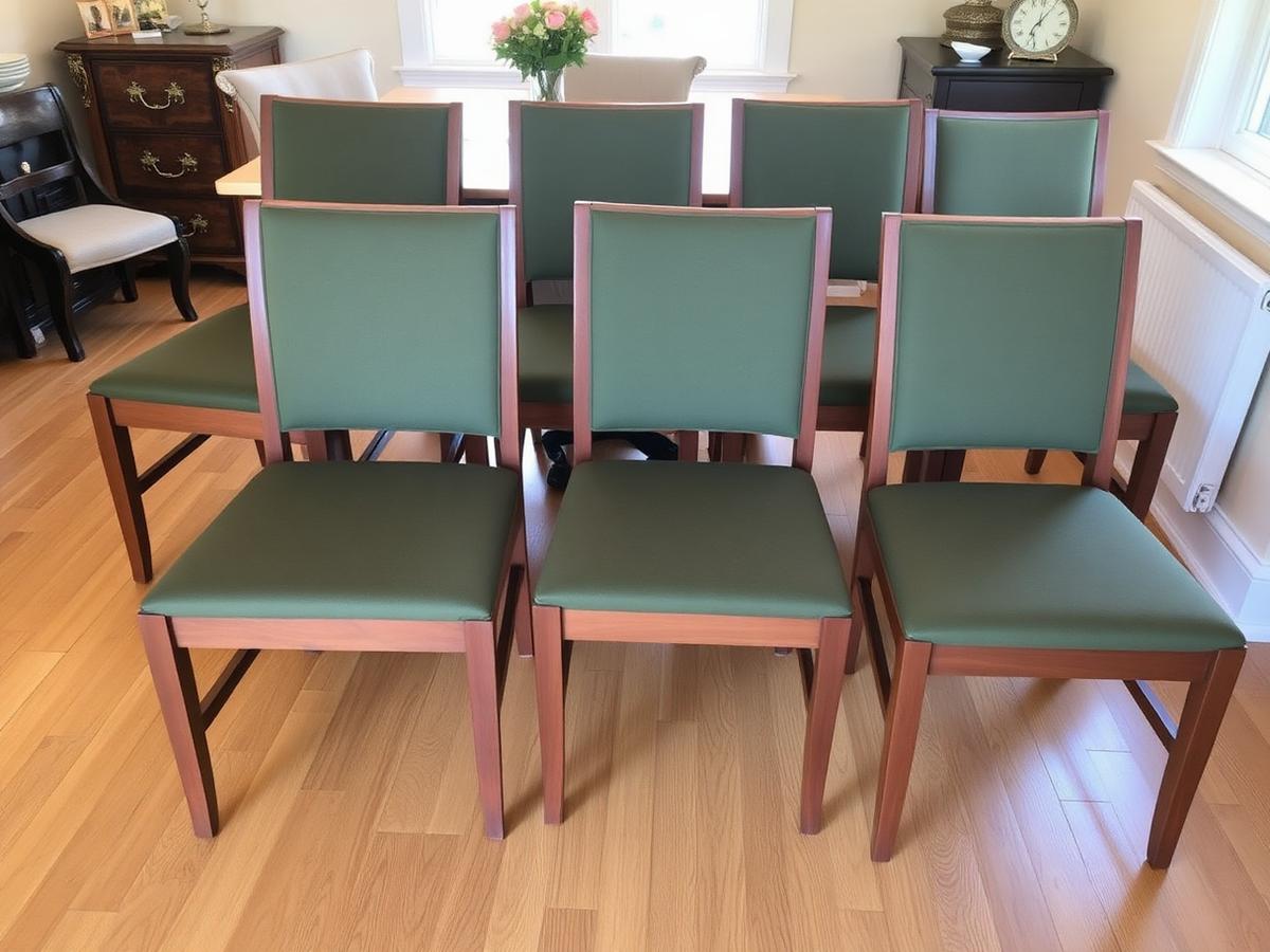Dining chairs with newly upholstered olive seat pads